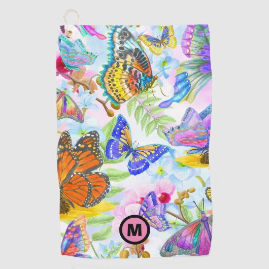 蝶のかわいらしイニシャル ゴルフタオル (正面)