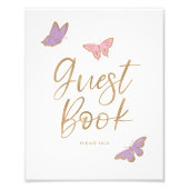 蝶のかわいらしゲストブックベビーシャワーサイン フォトプリント            (正面)
