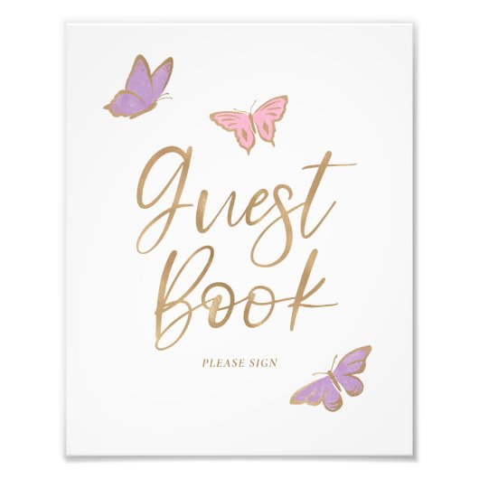 蝶のかわいらしゲストブックベビーシャワーサイン フォトプリント            (正面)