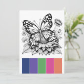 蝶のぬりえ 大人向け および カラーパレット 招待状 (スタンド正面)