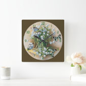 蝶のまわりに花 スクエア壁時計 (ホーム)