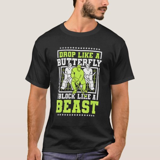 蝶のように舞い降りて獣のようにブロックせよ ホッケー Tシャツ (正面)