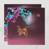 蝶のアメジスト、紫の青の明るいピンクの赤 招待状 (正面/裏面)