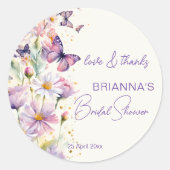蝶のウェディングシャワー ラベンダー 感謝の気持ち お礼 ラウンドシール (正面)