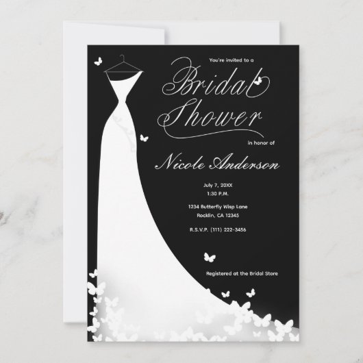 蝶のウェディングドレス ブライダルシャワーの招待状 招待状 (正面)