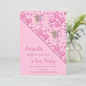 蝶のウミウマのカスタム海パーティー ピンク 招待状 (スタンド正面)