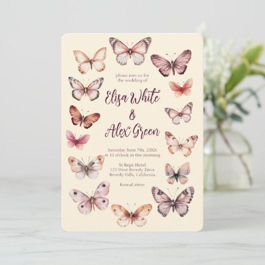 蝶のエレガントカスタムウェディング 招待状 (スタンド正面)