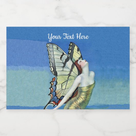 蝶のエレガント妖精の金ゴールドドレスの下の青空 フードラベル (シングルラベル)