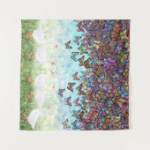 蝶のカスケードと白いガチョウ タペストリー (正面(横))