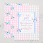 蝶のカスタム写真 2歳の誕生日招待状 招待状 (正面/裏面)