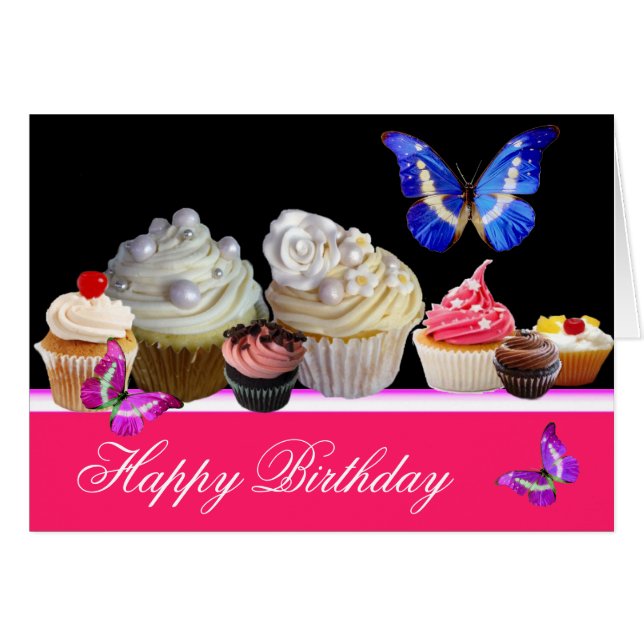 蝶のカラフルおいしいカップケーキ誕生日パーティー (正面横)