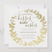 蝶のキスが金ゴールドエレガントシャワーを願う 招待状 (正面)