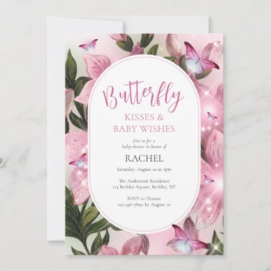 蝶のキスとウィズベビーシャワー招待状 招待状 (正面)