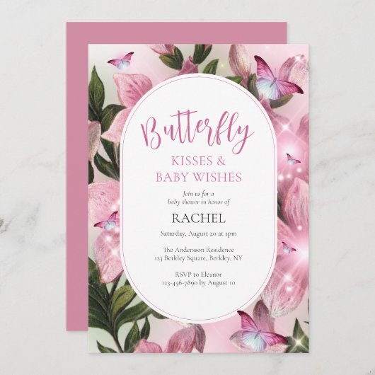 蝶のキスとウィズベビーシャワー招待状 招待状 (正面/裏面)