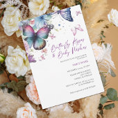 蝶のキスとベイビーウィッシュ パープルのベイビーシャワー 招待状