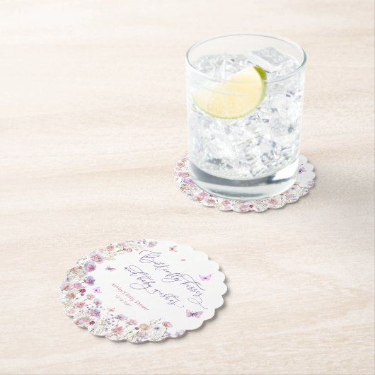 蝶のキスとベビーが可愛い赤ちゃんシャワーを願う ペーパーコースター (インサイチュ)