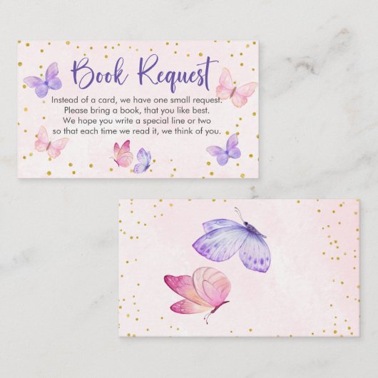 蝶のキスとベビーの希望のブックリクエスト エンクロージャーカード (正面/裏面)