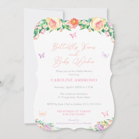 蝶のキスとベビーの願い夏のベビーシャワー 招待状 (正面)