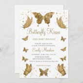蝶のキスとベビーは女の子の赤ちゃんシャワーを願う 招待状 (正面/裏面)