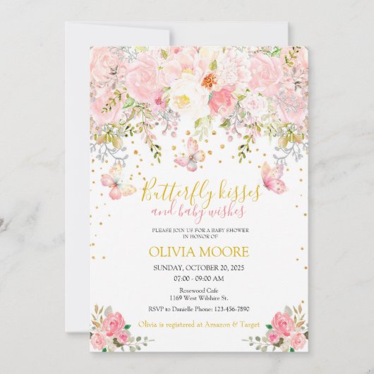 蝶のキスとベビーは赤ちゃんのシャワーを願う 招待状 (正面)