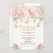 蝶のキスとベビーは赤ちゃんのシャワーを願う 招待状 (正面/裏面)