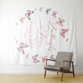 蝶のキスとベビーウィズピンクの赤ちゃんシャワー タペストリー (インサイチュ(横))