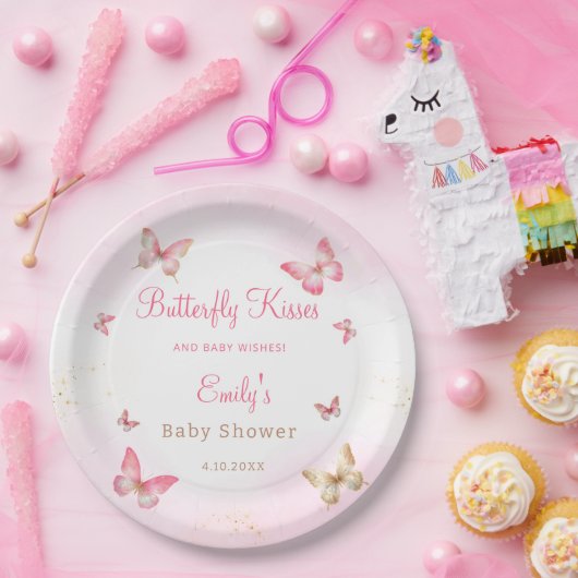 蝶のキスとベビーウィズピンクの赤ちゃんシャワー ペーパープレート (パーティー)