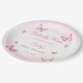 蝶のキスとベビーウィズピンクの赤ちゃんシャワー ペーパープレート (アングル)
