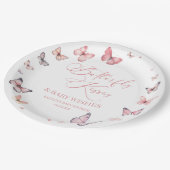 蝶のキスとベビーウィズピンクの赤ちゃんシャワー ペーパープレート (アングル)