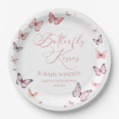 蝶のキスとベビーウィズピンクの赤ちゃんシャワー ペーパープレート (正面)