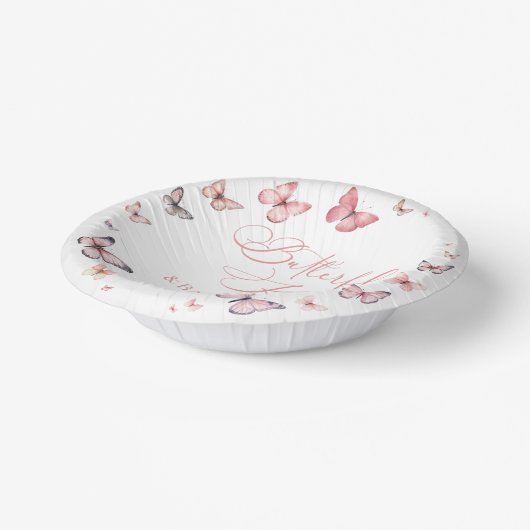 蝶のキスとベビーウィズピンクの赤ちゃんシャワー ペーパーボウル (傾斜あり)