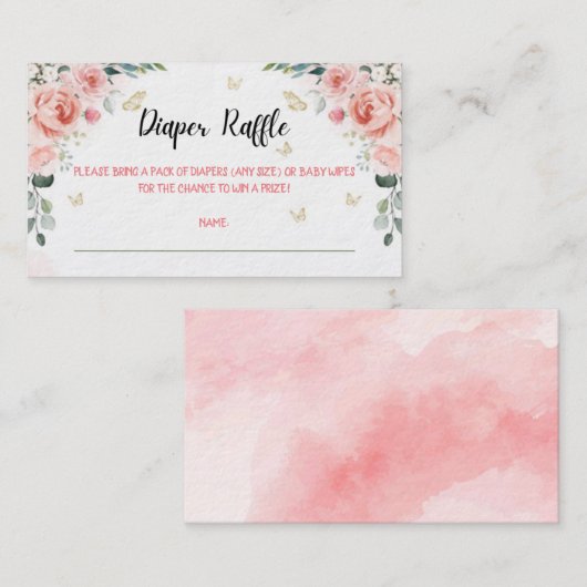 蝶のキスとベビーウィッシュおむつラッフル エンクロージャーカード (正面/裏面)