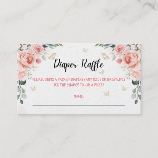 蝶のキスとベビーウィッシュおむつラッフル エンクロージャーカード (正面)