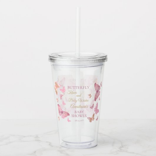 蝶のキスとベビーウィッシュガールベイビーシャワー アクリルタンブラー (正面)