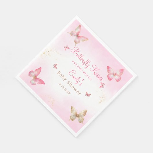 蝶のキスとベビーウィッシュガールベイビーシャワー スタンダードランチョンナプキン (角)