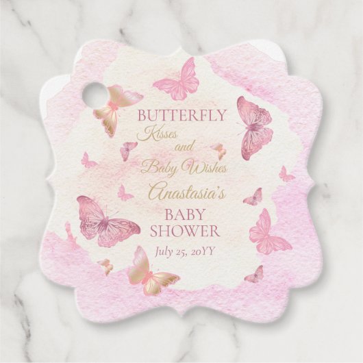 蝶のキスとベビーウィッシュガールベイビーシャワー フェイバータグ (正面)