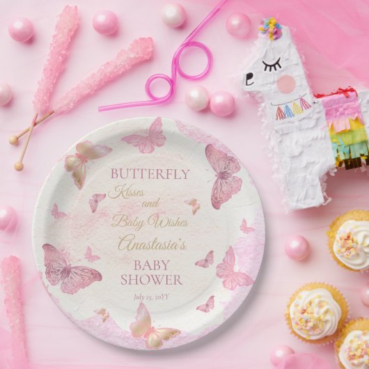 蝶のキスとベビーウィッシュガールベイビーシャワー ペーパープレート (パーティー)
