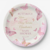 蝶のキスとベビーウィッシュガールベイビーシャワー ペーパープレート (正面)
