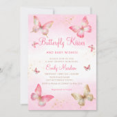 蝶のキスとベビーウィッシュガールベイビーシャワー 招待状 (正面)