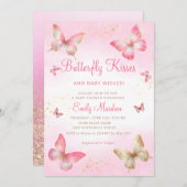 蝶のキスとベビーウィッシュガールベイビーシャワー 招待状 (正面/裏面)