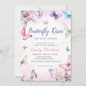 蝶のキスとベビーウィッシュガールベイビーシャワー 招待状 (正面)