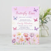 蝶のキスとベビーウィッシュガールベイビーシャワー 招待状 (スタンド正面)