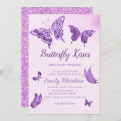 蝶のキスとベビーウィッシュガールベイビーシャワー 招待状 (正面/裏面)
