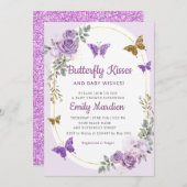 蝶のキスとベビーウィッシュガールベイビーシャワー 招待状 (正面/裏面)