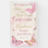 蝶のキスとベビーウィッシュガールベイビーシャワー 横断幕 (縦)