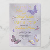 蝶のキスとベビーウィッシュガールベイビーシャワー 箔招待状 (正面)