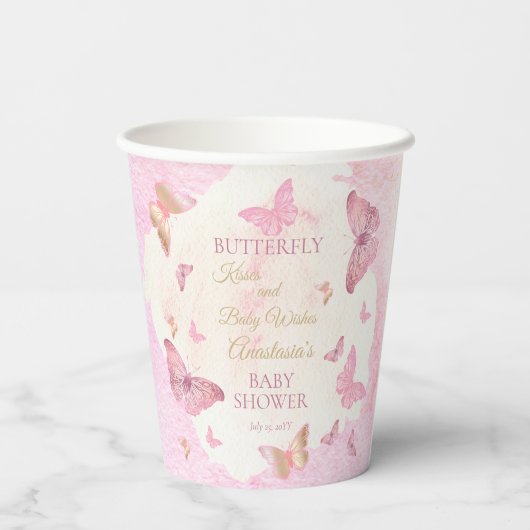 蝶のキスとベビーウィッシュガールベイビーシャワー 紙コップ (裏面)