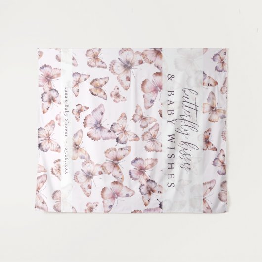 蝶のキスとベビーウィッシュシャワーの背景 タペストリー (正面(横))