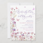 蝶のキスとベビーウィッシュパープルピンクベビー 招待状 (正面)