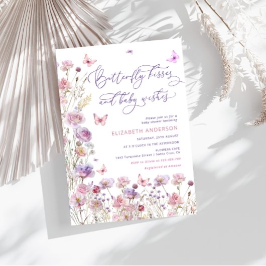 蝶のキスとベビーウィッシュパープルピンクベビー 招待状